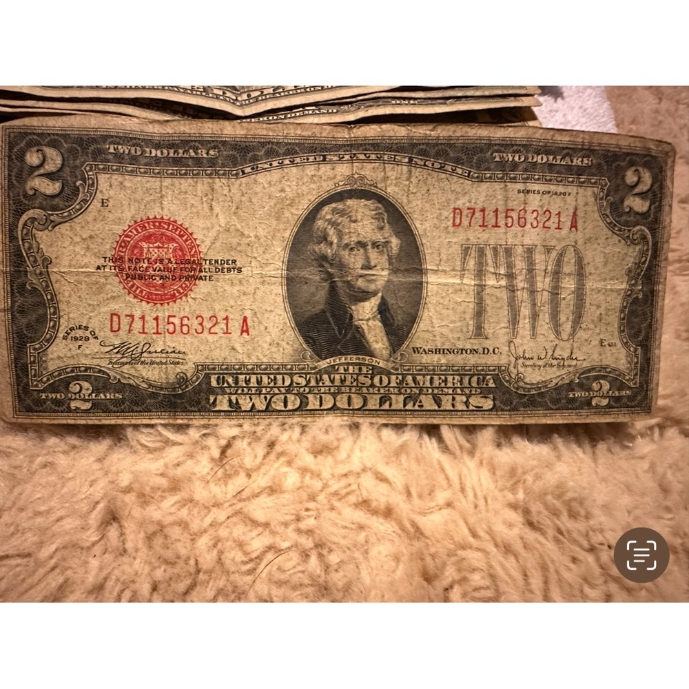 1928 F Red seal $2 bill